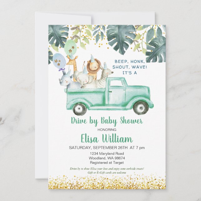 Safari Drive by Baby Shower-inbjudan Inbjudningar (Framsida)