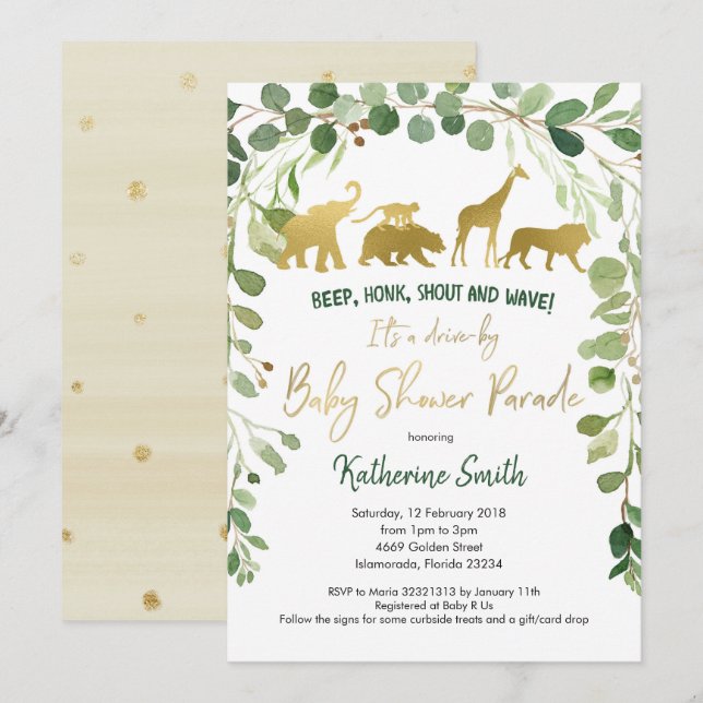 Safari Drive by Baby Shower Parad-inbjudan Inbjudningar (Fram/baksida)