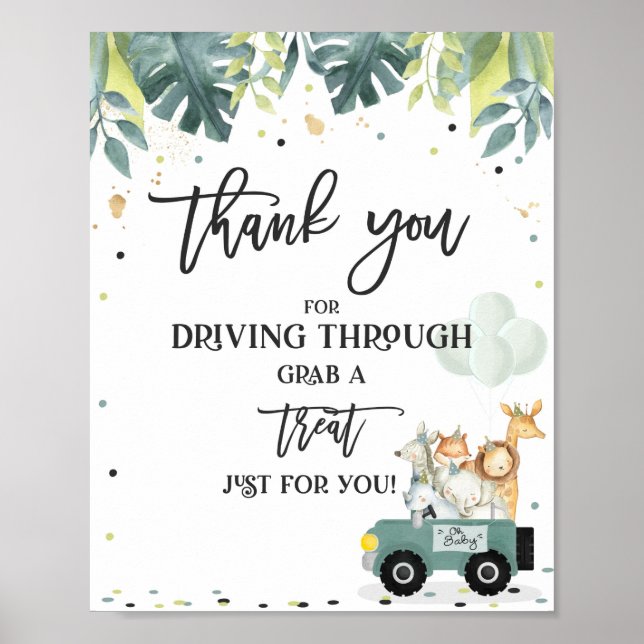 Safari Drive by Baby Shower Treat Favor Sign Poster (Framsidan)