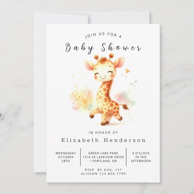 Safari Editable Giraffe Baby Shower Inbjudningar (Framsida)
