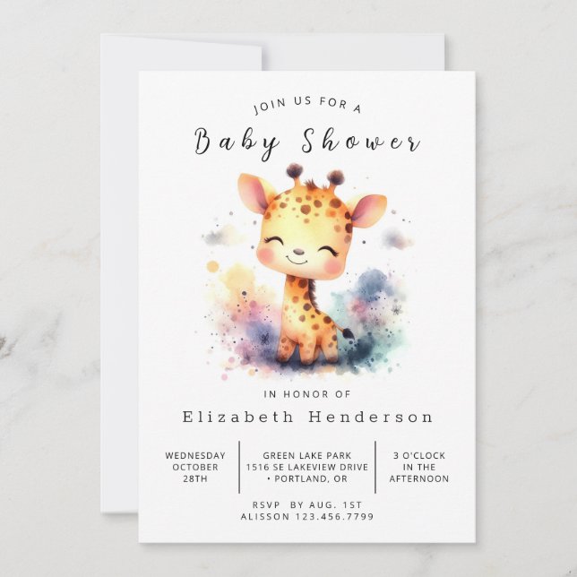 Safari Editable Giraffe Baby Shower Inbjudningar (Framsida)