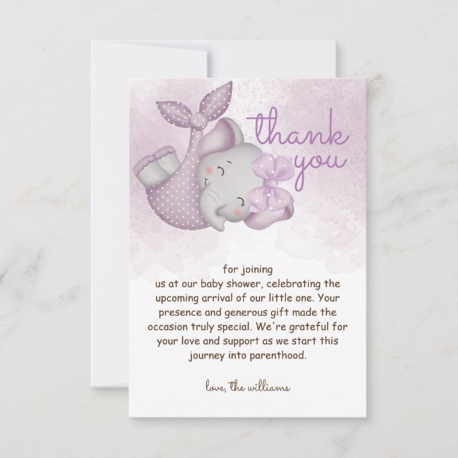 Safari elefant babyflicka shower  tack kort (Framsida)