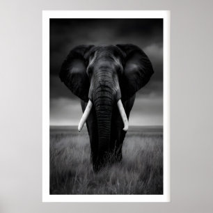 Safari Elefanttryck, Svart och Vitt, Stadig Poster
