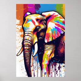 Safari Elephant Art, Rainbow Paint Splatter Wall Poster
