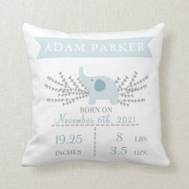 Safari Elephant Birth Announting Stats Pillow Kudde