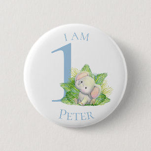 Safari Elephant Blue BIRTHDAY Button Knapp