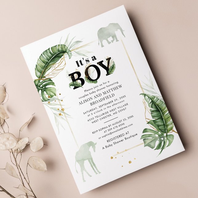 Safari Elephant Giraffe Baby Shower-inbjudan (Elephant Giraffe Safari Baby Shower Invitation)