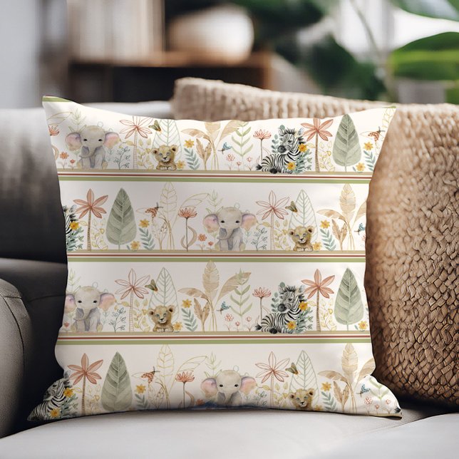 Safari Elephant Lejon Zebra Jungle Foliage Pojke Kudde (Skapare uppladdad)