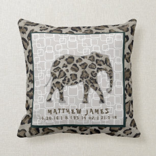 Safari Elephant Pojke Leopard Skriv ut födelseatte Kudde