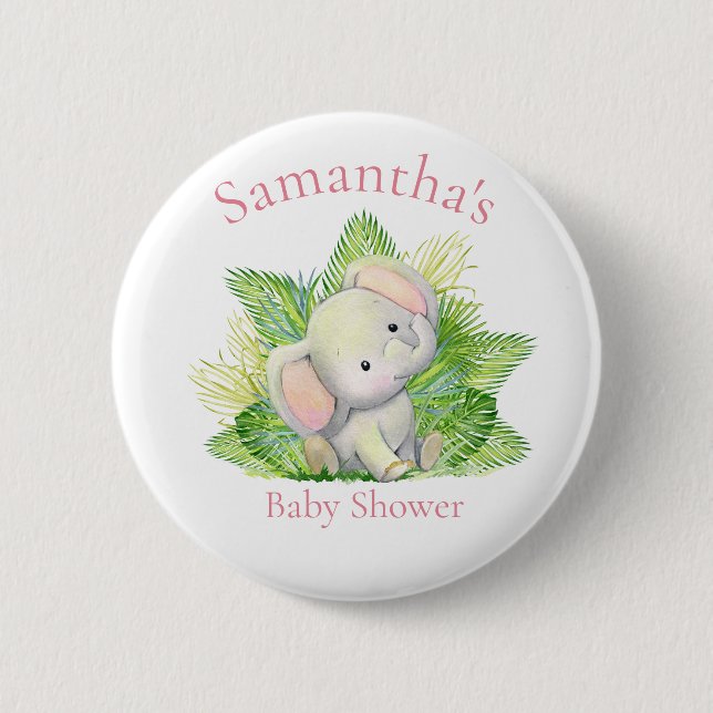 Safari Elephant Rosa Baby Shower Button Knapp (Framsida)