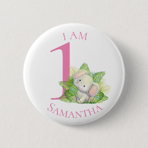 Safari Elephant rosa BIRTHDAY Button Knapp