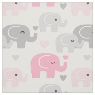 Safari Elephant Rosa Grått Tyg