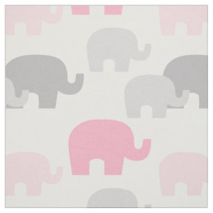 Safari Elephant Rosa Silhouette Flicka Tyg