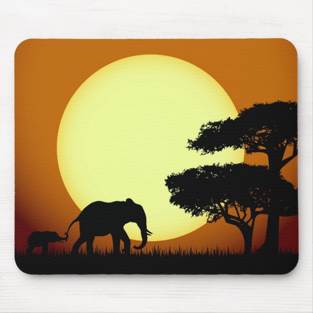Safari elephants vid sunset musmatta (Framsidan)