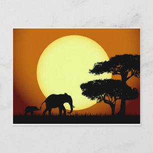 Safari elephants vid sunset vykort