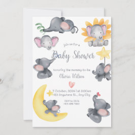 Safari Elephants Watercolor Baby Shower Inbjudningar
