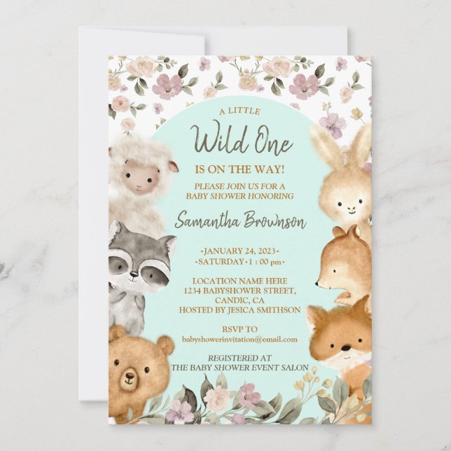 Safari Farm Animal Bear Fox Rabbit Raccoon blue Inbjudningar (Framsida)