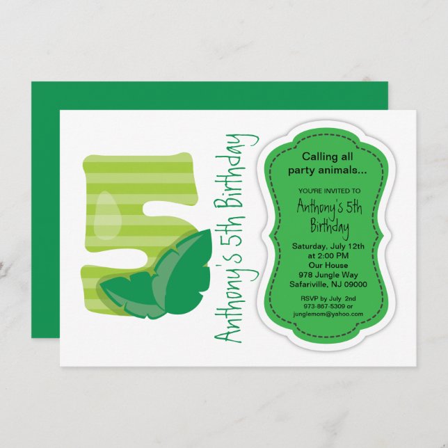 Safari fem för att fira sin femte födelsedag inbjudningar (Fram/baksida)