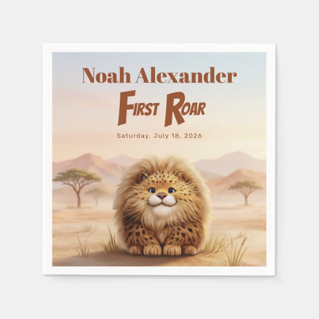 Safari First Roar Fluffy Leopard Birthday Party Pappersservett (Framsidan)