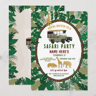 Safari Födelsedagsfest Animals Vild Lastbil Jungle Inbjudningar