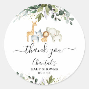 Safari Foliage Baby Shower Favor Sticker Runt Klistermärke