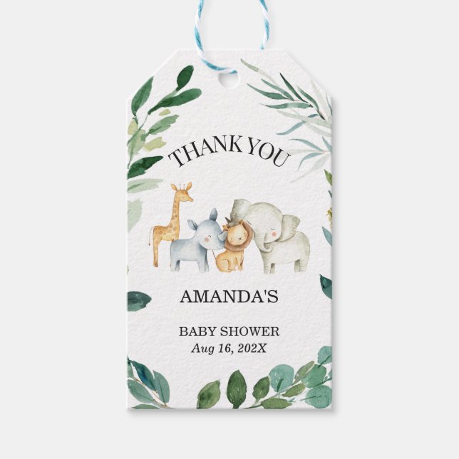 Safari Foliage Gender Neutral Baby Shower Gift Presentetikett (Framsidan)