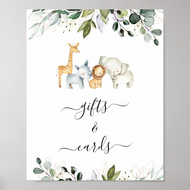 Safari Foliage Gender Neutral Baby Shower Sign Poster (Framsidan)