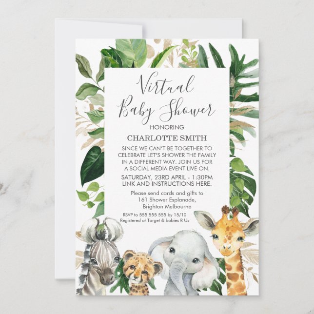 Safari Foliage Virtuell Baby Shower-inbjudan Inbjudningar (Framsida)