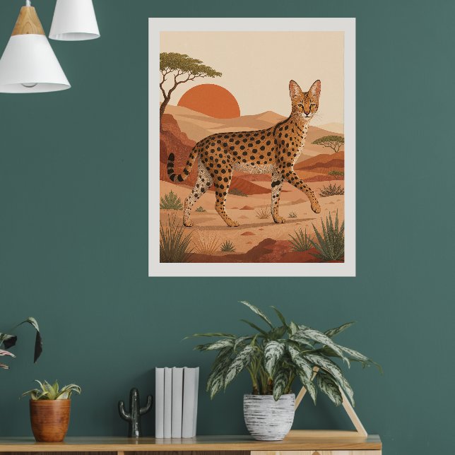Safari för Savannah-katt, Boho-väggkonsttryck Poster (Vardagsrum 1)