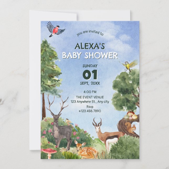 Safari forest baby shower inbjudningar (Framsida)