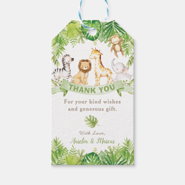 Safari Forest Jungle Animals Baby Shower Birthday Presentetikett (Framsidan)
