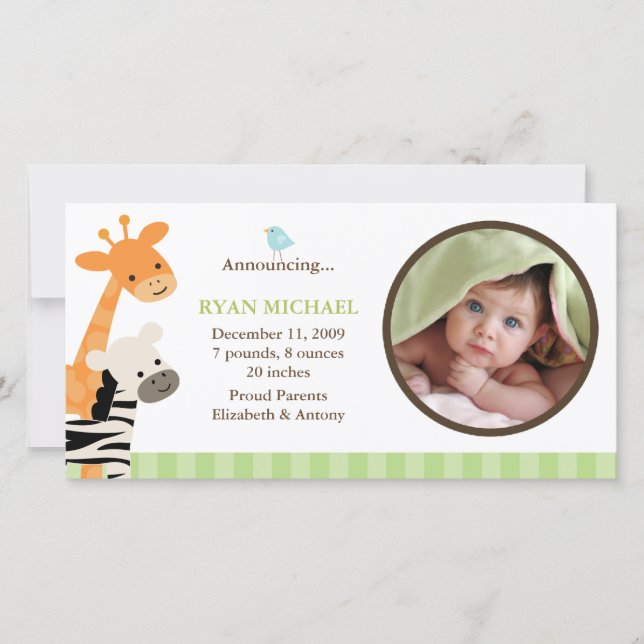 Safari Friends Birth Notice cement Meddelande (Framsida)