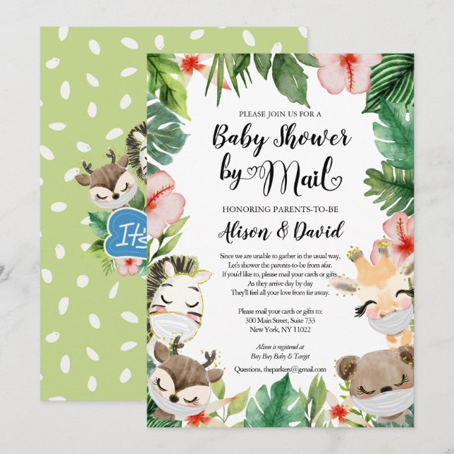 Safari Friends | BOY Baby Shower by Mail Inbjudningar (Fram/baksida)