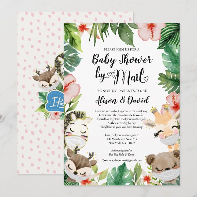 Safari Friends | BOY Baby Shower by Mail Inbjudningar (Fram/baksida)