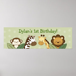 Safari Friends Jungle Animal Birthday Banner Sign Poster