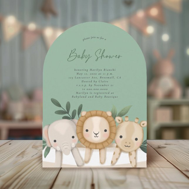 Safari Gender Neutral Sage Grönt Baby Shower Inbjudningar (Skapare uppladdad)