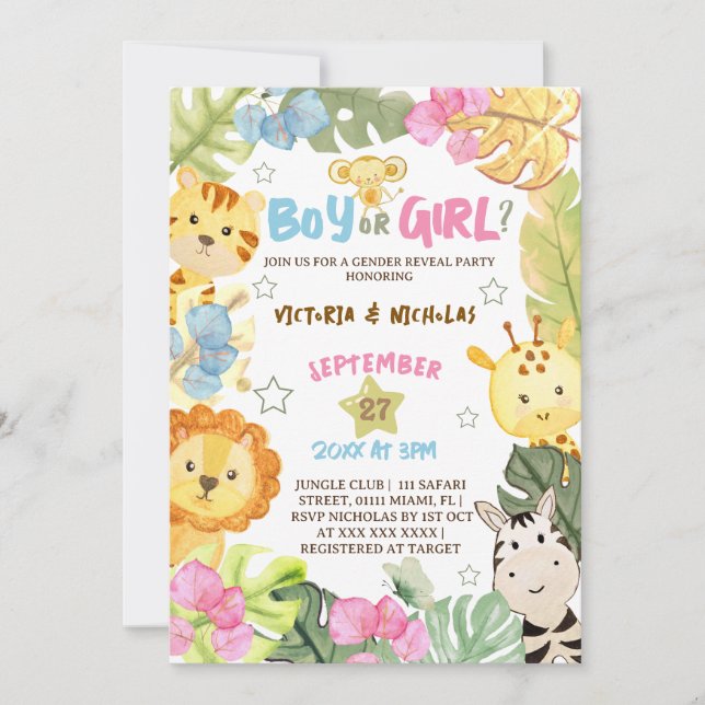 Safari Gender Reveal Watercolor Inbjudningar (Framsida)