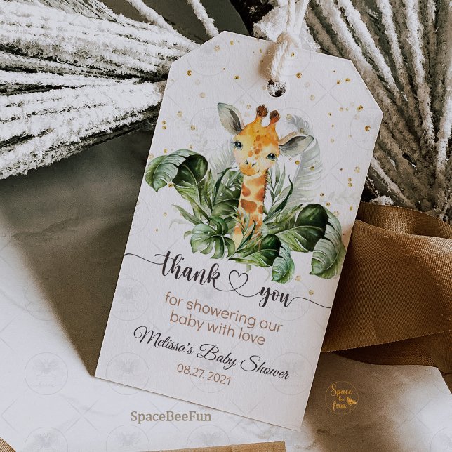 Safari-Giraff Babyshower Presentetikett (Safari Baby Shower, Giraffe Gift Tags, Jungle Theme, Thank You Tags, Wild Adventure, Baby Shower Fav)