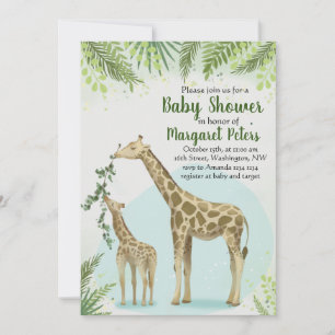 Safari Giraff Gröna blad Baby Shower Inbjudningar