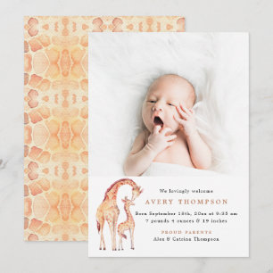 Safari Giraffe Baby Photo Tillkännagivande för föd