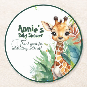 Safari Giraffe Baby Shower Grönt Underlägg Papper Rund