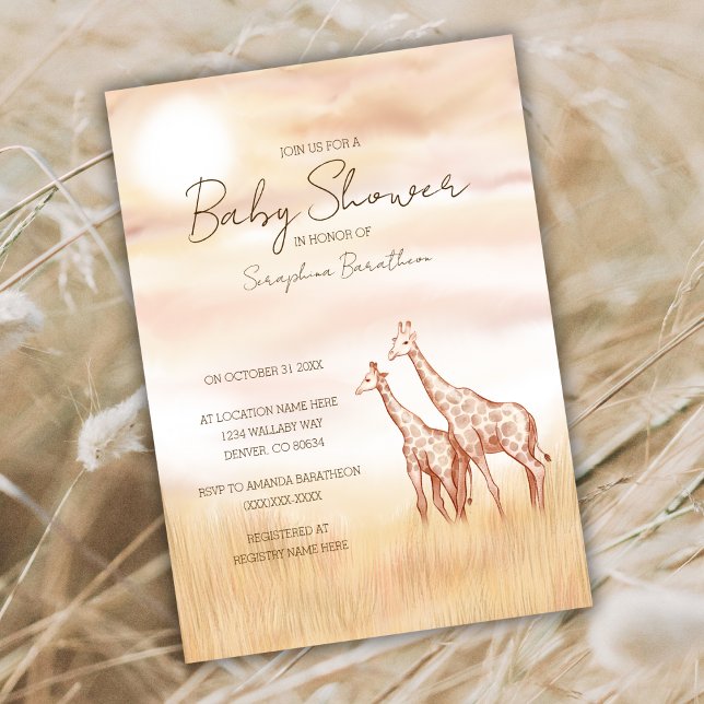 Safari Giraffe Baby Shower Inbjudan Gender Neutral (Skapare uppladdad)