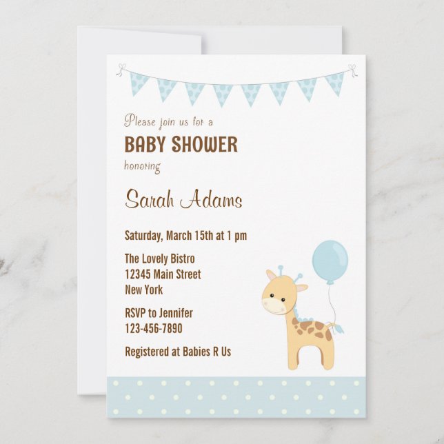 Safari Giraffe Baby Shower Pastel Inbjudningar (Framsida)