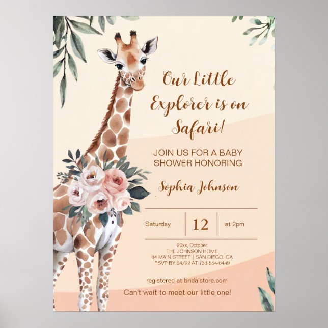 Safari Giraffe Baby Shower Välkomstskyltskammare Poster (Framsidan)