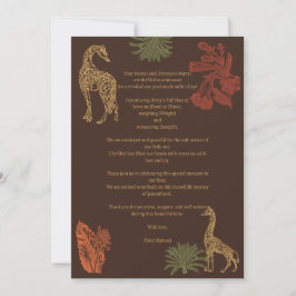 Safari Giraffe & Blommigt Baby Birth Notification Inbjudningar