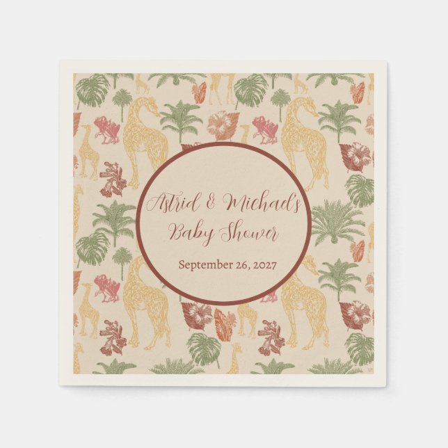 Safari Giraffe & Blommigt Baby Shower Pappersservett (Framsidan)