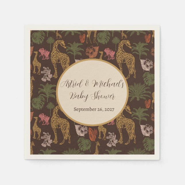 Safari Giraffe & Blommigt Baby Shower Party Pappersservett (Framsidan)