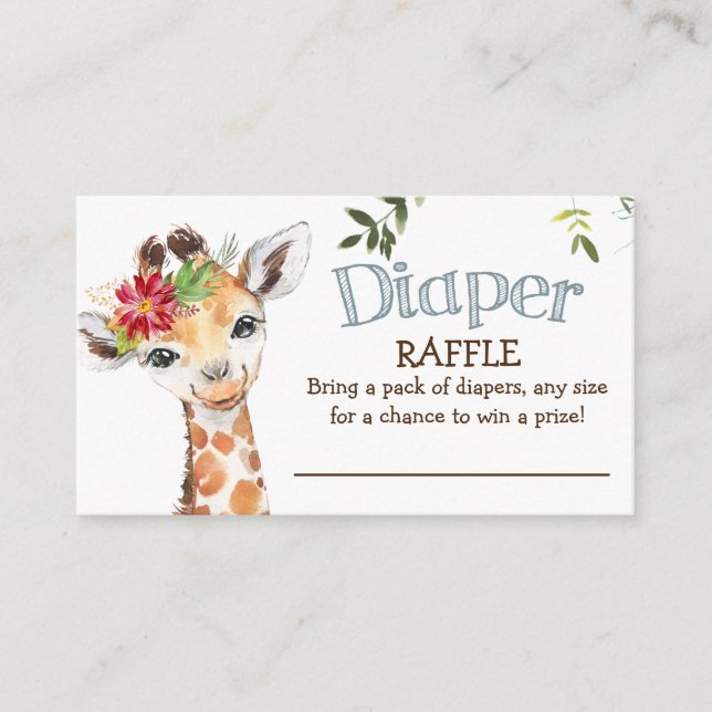 Safari Giraffe Diaper Raffle Blue Baby Shower Tilläggskort (Framsida)