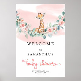 Safari Giraffe Eucalyptus Baby Shower Välkommen Poster