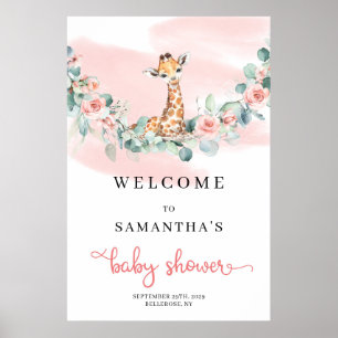 Safari Giraffe Eucalyptus Baby Shower Välkommen Poster